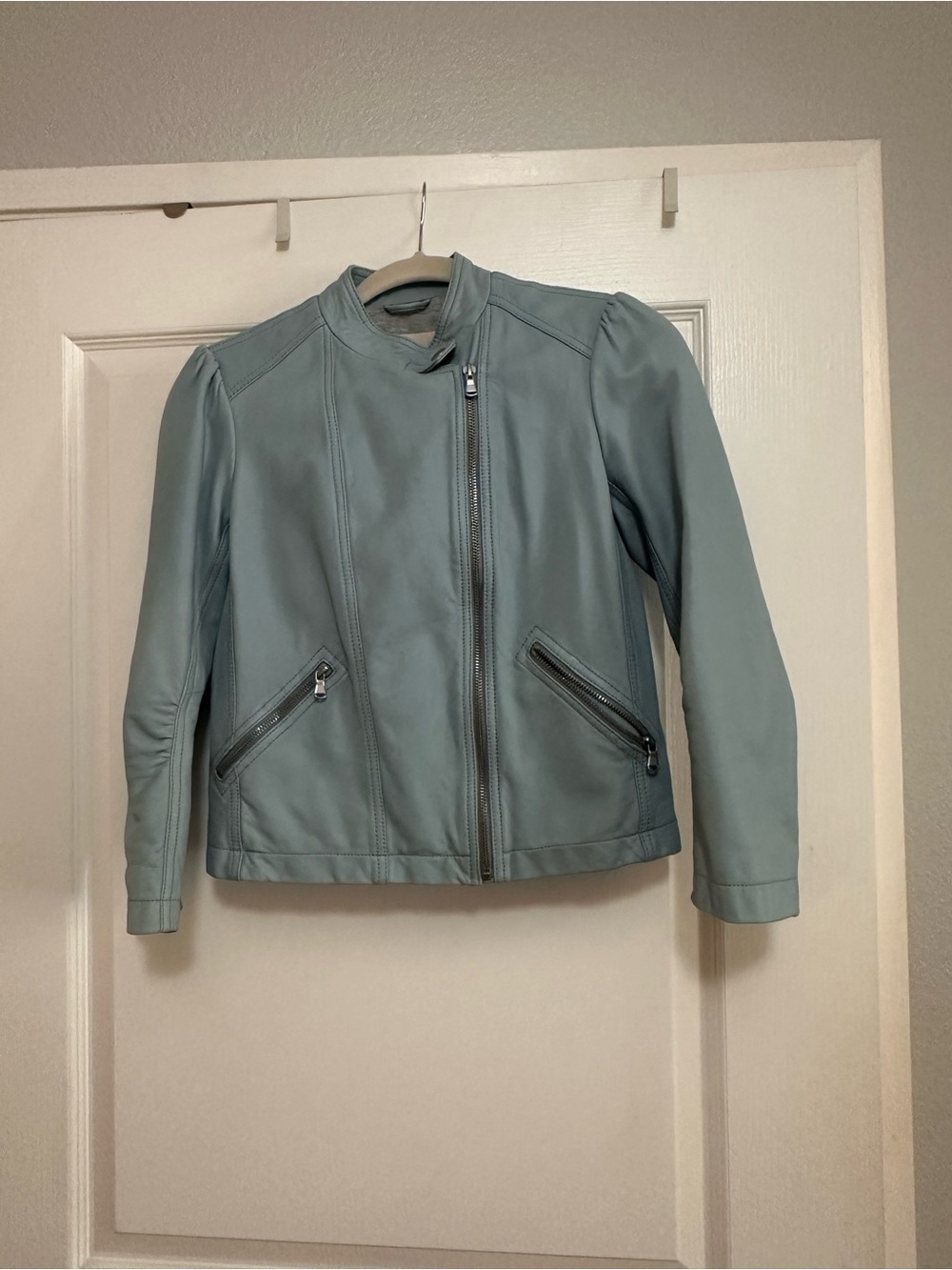Rebecca Taylor Powder Blue Leather Moto Jacket